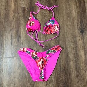Reversible Maaji Pink and Floral Bikini size L top and XL Bottom